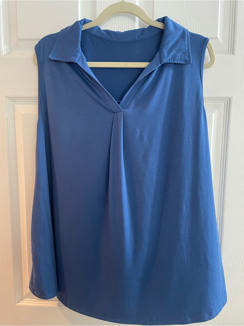 Women's Sleeveless Collared V-Neck Top in Blue